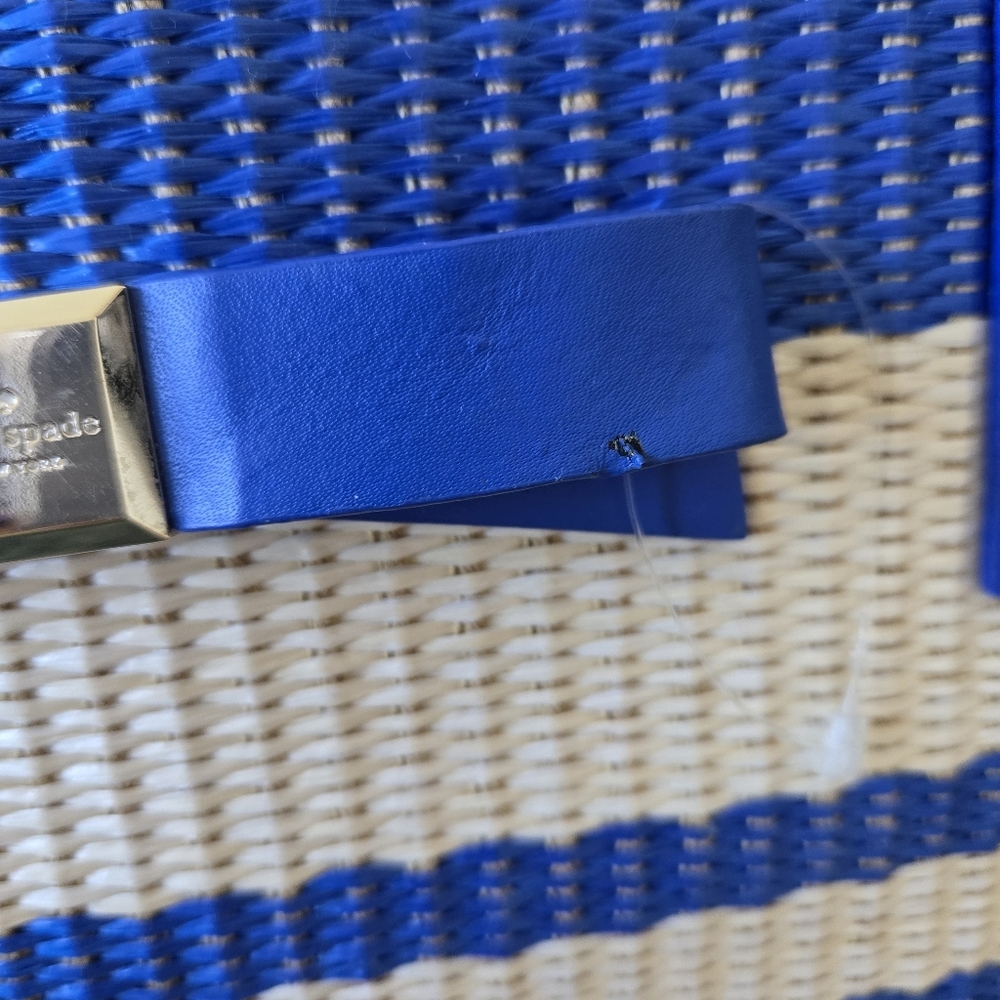 New Kate Spade Wicklow Court Anabette Striped Straw Tote Bag Beige Azure Blue - Picture 15 of 16